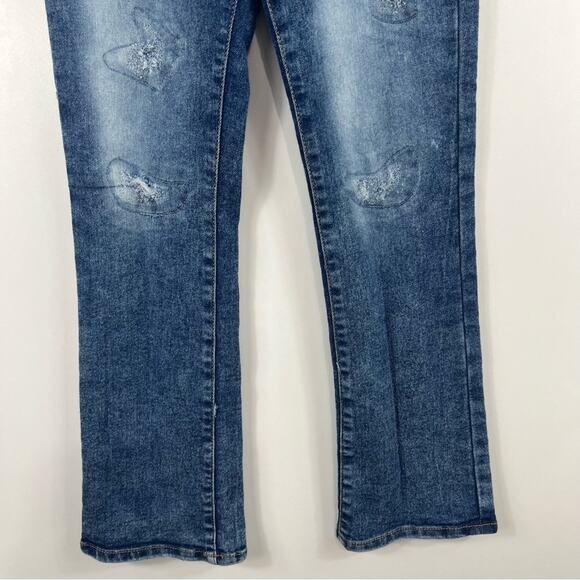 Hudson Girl's 10 Flared Jeans Stone Wash Distressed Patches High Rise Denim - Picture 3 of 12